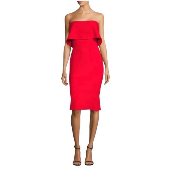 LIKELY Dress Women 8 Scarlet Red Driggs Strapless Ruffle Sheath Cocktail Party - Picture 1 of 13